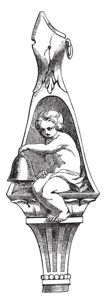 Скульптура Являє Собою Дитячий Дзвін Вінтажний Малюнок Лінії Або Гравюрна — стоковий вектор