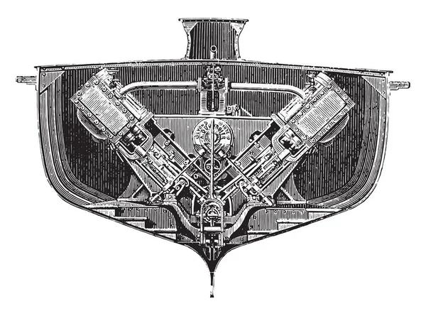 バスのボート会社のパリのマシンのレイアウト フロント ビューは ヴィンテージには 図が刻まれています 産業百科事典 1875 — ストックベクタ