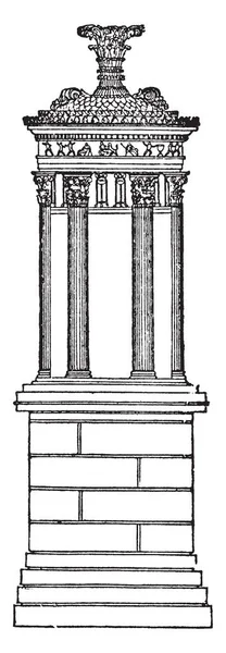 Monument Van Lysicrates Choragic Monument Lysicrates Athene Vintage Lijn Tekening — Stockvector