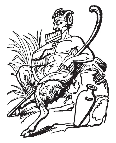로스의 동상입니다 Satyrs는 남자의 빈티지 그림의 — 스톡 벡터