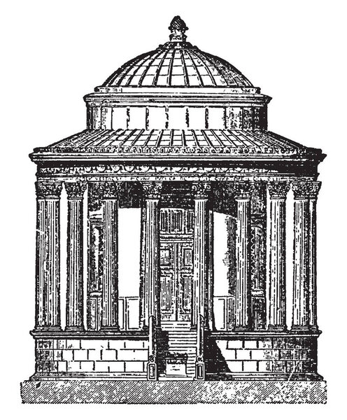 Tivoli, круглый храм в Тиволи, Юпитер Капитолий в Риме, храм рая, религиозный храм в Цевлоне, винтажные линии рисунок или гравировка иллюстрации
.