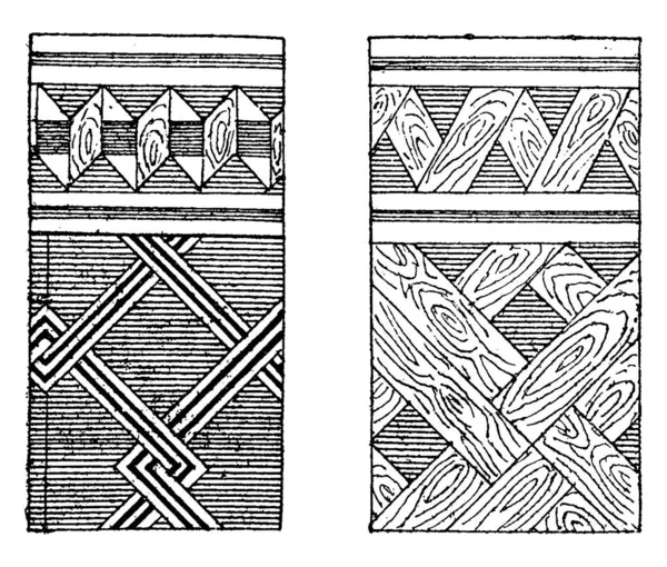 Parkety Mozaiky Intarzie Vintage Ryté Ilustrace Průmyslové Encyklopedii Lami 1875 — Stockový vektor