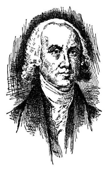 詹姆斯麦迪逊 1751 1836 他是美国的政治家 第四任美国总统从1809年到 1817 复古线条画或雕刻插图 — 图库矢量图片