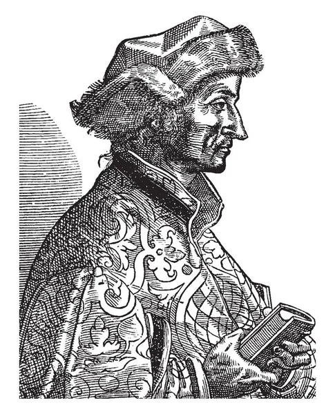 セバスチャン ブラント 1457 1521 彼はドイツのヒューマニストと風刺 彼の愚か者の船 ビンテージの線の描画や彫刻イラストで有名です — ストックベクタ