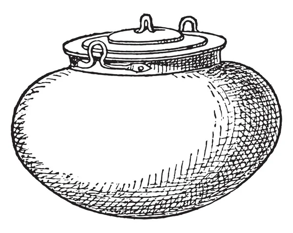 Pot Met Deksel Vintage Gegraveerde Afbeelding — Stockvector