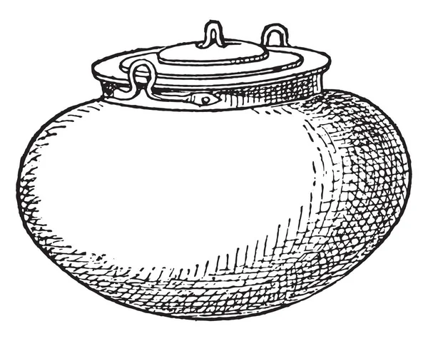 鍋ふた付き ヴィンテージの刻まれた図 — ストックベクタ