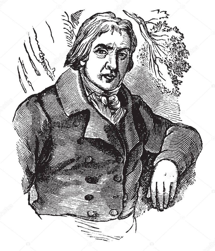 Edward Jenner, 1749-1823, he was an English physician and scientist who was the pioneer of smallpox vaccine, vintage line drawing or engraving illustration