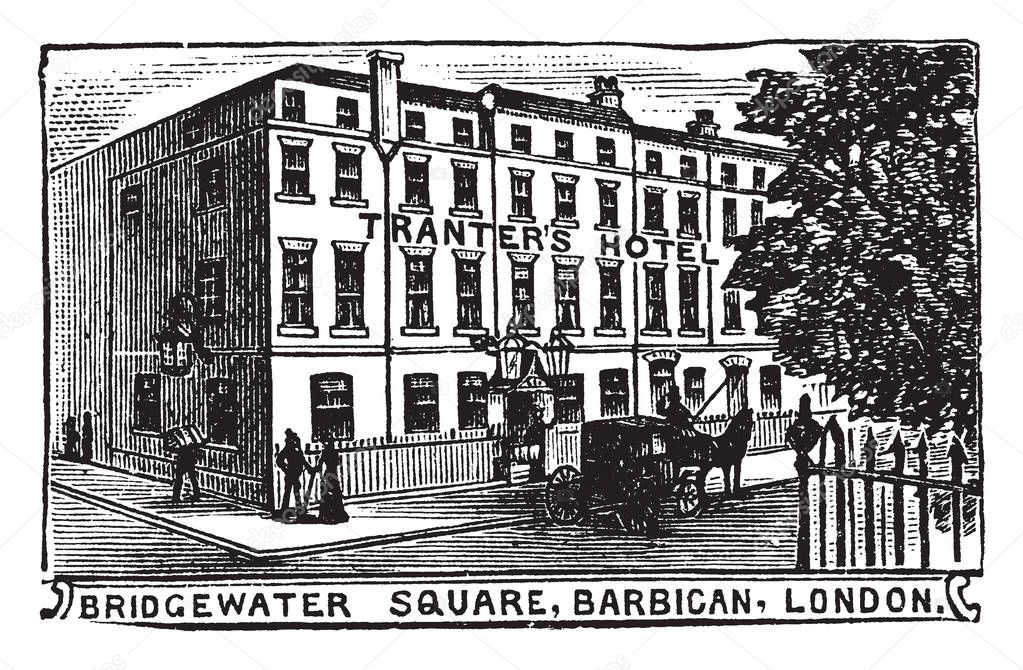 This is the Tranter's hotel which is located in London, vintage line drawing or engraving illustration.