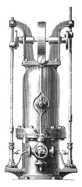 Basınç akümülatör, vintage illüstrasyon kazınmış. Endüstriyel ansiklopedi E.-O. Lami - 1875