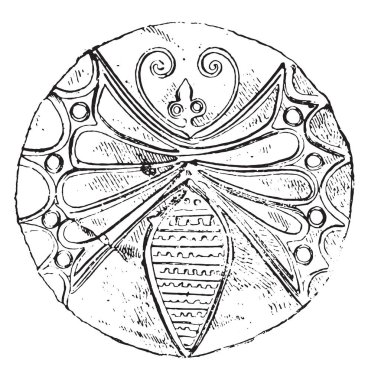 Bir altın plaka, vintage oyulmuş illüstrasyon kelebek