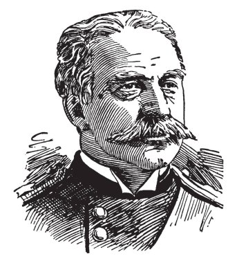 General Nelson A. Miles, 1839-1925, o bir Amerikan askerinin ve görev yapan Amerikan İç Savaşı, vintage çizgi çizme veya oyma illüstrasyon askerdi