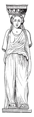 Atina, harmanlama bir mimari ve heykel, sık sık oluş değil, Erekhtheion gelen Caryatis Caryatides insan figürleri, vintage çizgi çizme veya illüstrasyon oyma vardır. 