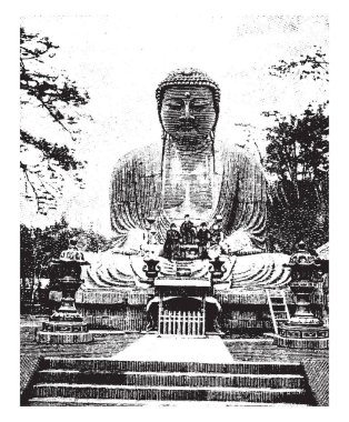 Buda'nın bu resmi gösteren heykeli. Budizm, vintage çizgi çizme veya oyma illüstrasyon efendisi bu.