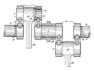 Krank mili dönüş, vintage çizgi çizme veya oyma illüstrasyon doğrusal pistonlu hareket pistonlu çeviren bir motor parçasıdır.