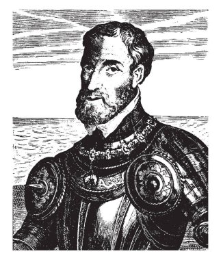 V. Charles 1500-1558, Kutsal Roma İmparatoru, İspanya Kralı ve Almanya, vintage çizgi çizme veya oyma illüstrasyon İmparatoru biriydi