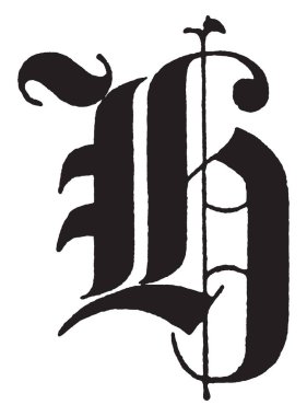 Bir eski İngilizce harf H başlık metnini, vintage çizgi çizme veya oyma illüstrasyon