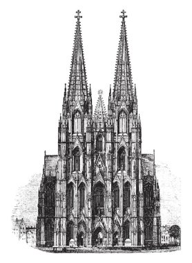 Köln Katedrali bu resimde gösterilen bir Roma katolik kilisesidir. Köln Başpiskoposu 'nun oturduğu bu kilisede klasik çizim ya da gravür çizimi.