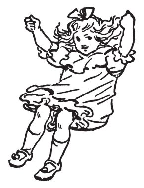 Küçük bir kız sallanan, vintage çizgi çizme veya illüstrasyon oyma gibi görünüyor.