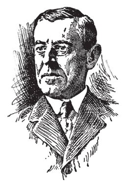 Woodrow Wilson, 1856-1924, he was an American statesman and the president of the United States from 1913 to 1921, vintage line drawing or engraving illustration clipart