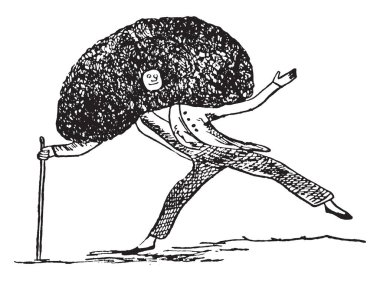 Kafa ve holding sopa, vintage çizgi çizme veya oyma resimde bu sahne Edward Lear, büyük peruk olan bir adam gösterir