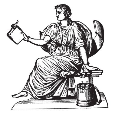 Bu görüntüde bir adam bir tahta sandalyede oturuyor ve elinde bir kağıt olduğunu ve onun yanında, vintage çizgi çizme veya oyma resimde bulunan bir kutu içinde o kadar çok kağıtları vardır.