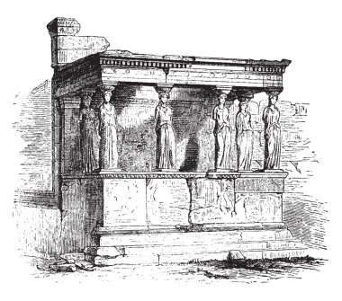 Bir sütun, bir ayağı destekleyen, bir baştaban başında caryatid sundurma, Erechtheium yeri, 
