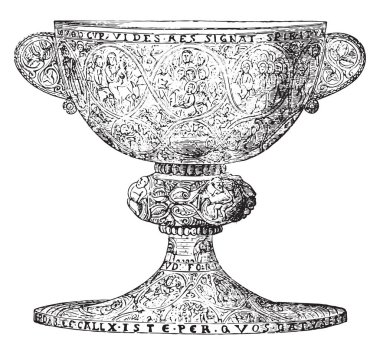 Kadeh geç onikinci yüzyılda, gümüş yaldızlı ve Vasari'nin rakamlar, vintage oyulmuş şekilde dekore edilmiştir. Endüstriyel ansiklopedi E.-O. Lami - 1875