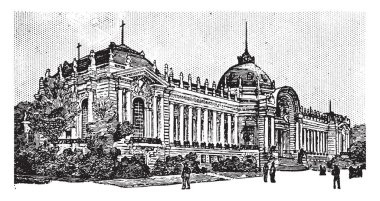Petit Palais (küçük saray) Paris, Fransa, vintage çizgi çizme veya oyma illüstrasyon 8 bölgesinde bulunan bir sanat müzesidir.