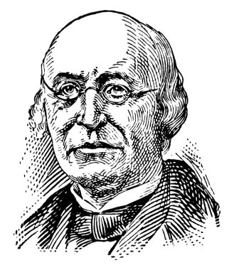 William L. Garrison, 1805-1879, he was a prominent American abolitionist, journalist, suffragist, and social reformer, famous as the editor of the abolitionist newspaper The Liberator, vintage line drawing or engraving illustration clipart