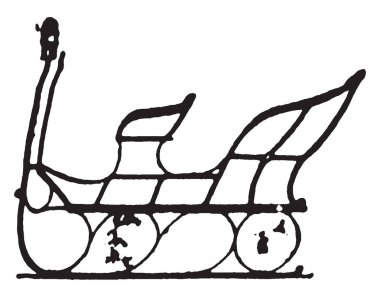 Moda arabaları ve kızaklar, vintage çizgi çizme veya oyma illüstrasyon geç stilleri olan Kopenhag kızak.