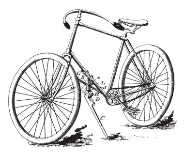 Şifreli Bisiklet kilit ve olan bisiklet Stand özellikleri bir ilgi çekici bölümü, vintage çizgi çizme veya oyma illüstrasyon dışında oluşan bir kilit.