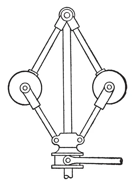 この図は蒸気エンジン ビンテージの線描画や彫刻イラストのベースに接続されているボールと知事を表します — ストックベクタ