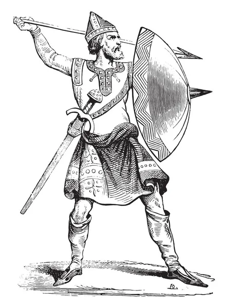 Normannischer Soldat Vintage Gravur Industrieenzyklopädie Lami 1875 — Stockvektor