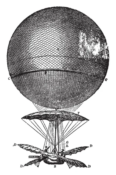 Blanchard Ballong Gjord Taft Fot Diameter Täcks Med Netto Vintage — Stock vektor
