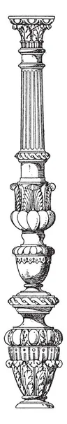 Kandelaber Ähnlicher Säulenprofilierter Schaft Geformt Quadratisch Gedrechselt Vintage Linienzeichnung Oder — Stockvektor