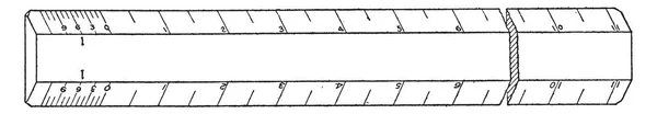 棍子上的单刻度标尺由于在查找正确的刻度时出现延迟 它用于测量距离或规则直线 复古线条绘制或雕刻插图 — 图库矢量图片