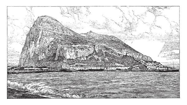Гибралтар Связан Материком Испании Плоской Полосой Песчаной Почвы Рисунком Винтажной — стоковый вектор