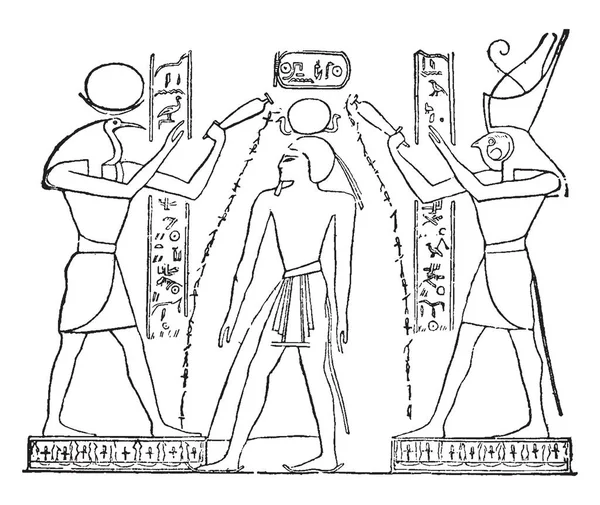 拉美三世 他是第二十王朝的法老 复古线条绘画或雕刻插图 — 图库矢量图片