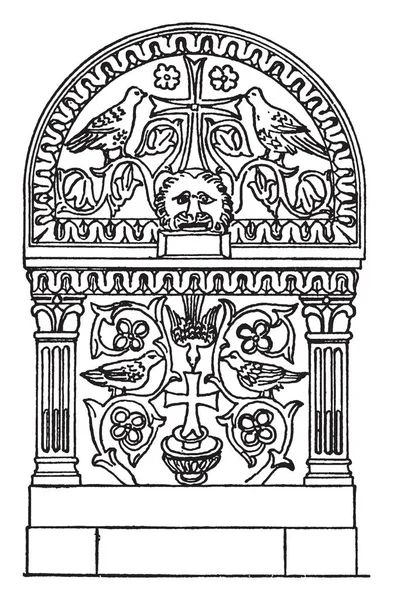 Early Christian Sarcophagus Hebben Twee Vogels Een Dier Gezicht Dit — Stockvector