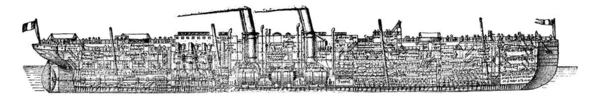Nave Normandía Ilustración Grabada Vintage Enciclopedia Industrial Lami 1875 — Vector de stock