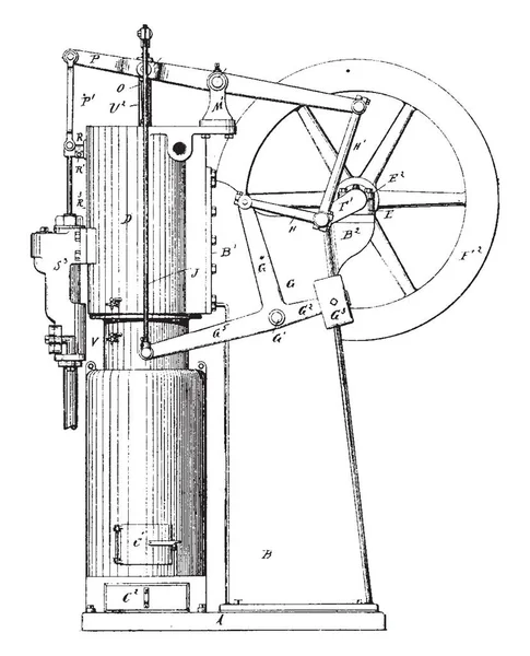 Diese Abbildung Stellt Die Arbeitsfunktion Des Heißluftpumpmotors Der Vintage Linienzeichnung — Stockvektor