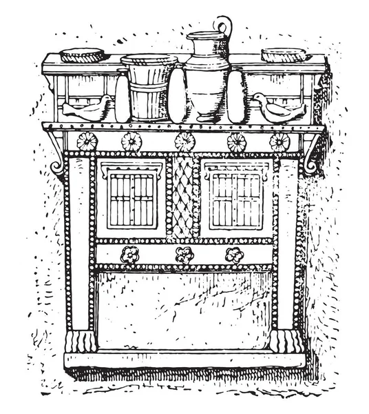 食器負荷ビュッフェ ビンテージの刻まれた図 — ストックベクタ