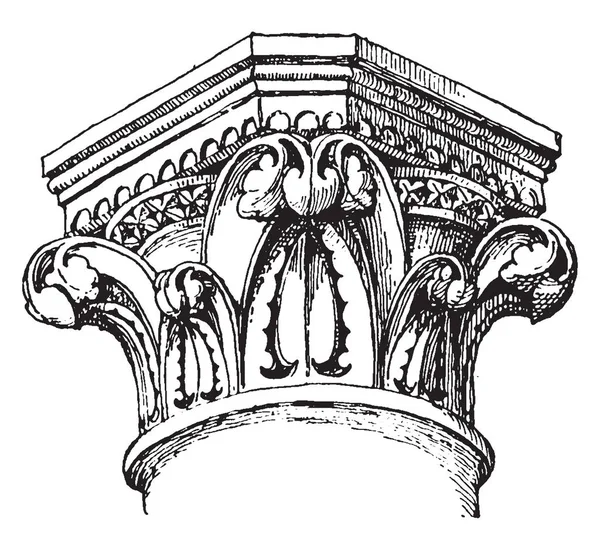 Capital Canterbury Catedral Arcaico Templo Artemisa Éfeso Dibujo Línea Vintage — Vector de stock
