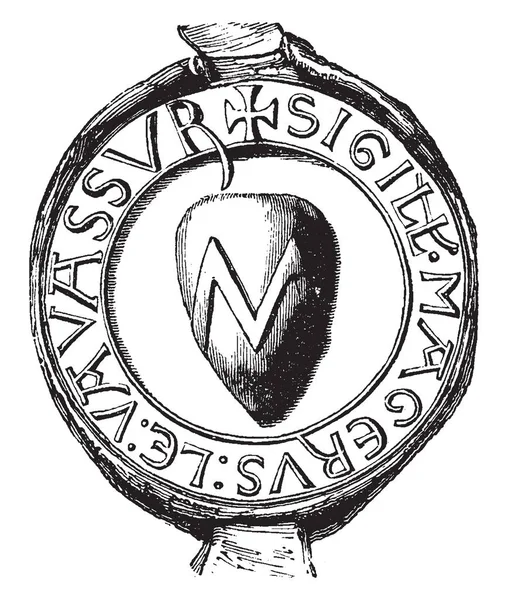 Vavassour 的印章有纹章印章 复古线条画或雕刻插图 — 图库矢量图片