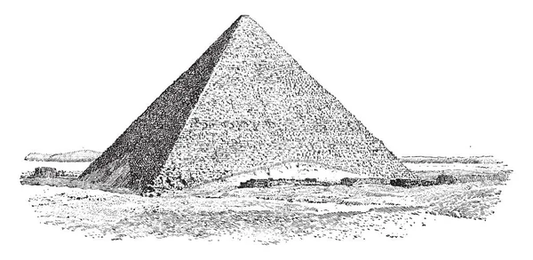 Büyük Giza Piramidi, eski Mısır, giza, Giza, Büyük Piramit'in giriş, vintage çizgi çizme veya oyma illüstrasyon dar.
