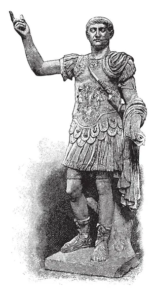 トラヤヌス 彼はローマ皇帝 ビンテージの線描画や彫刻イラスト — ストックベクタ