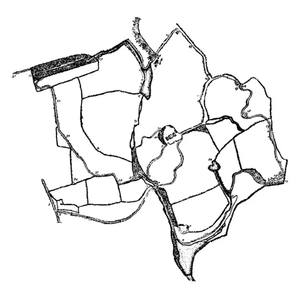 Shenstone Garden Plan Los Leasowes Que Convirtió Centro Concurrido Enorme — Vector de stock