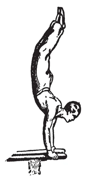 Gymnaste Performant Main Tient Sur Barre Double Son Corps Est — Image vectorielle