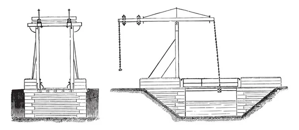 Ponte Levatoio Del Canale Marne Reno Vicino Bar Illustrazione Incisa — Vettoriale Stock