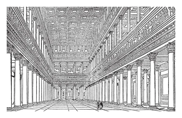 Interior Bascilica Trajano Restaurada Por Canina Antiguo Edificio Cívico Romano — Vector de stock